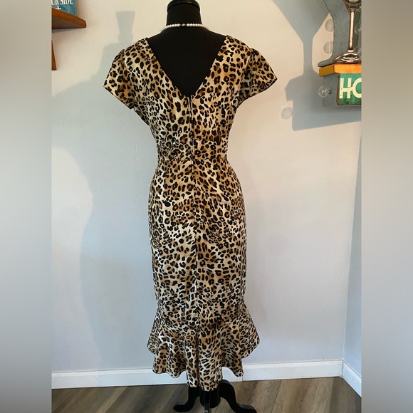 🚨😱 STOP STARING! DULCE LEOPARD WIGGLE PENCIL BODYCON PINUP RETRO DRESS - Picture 3 of 9